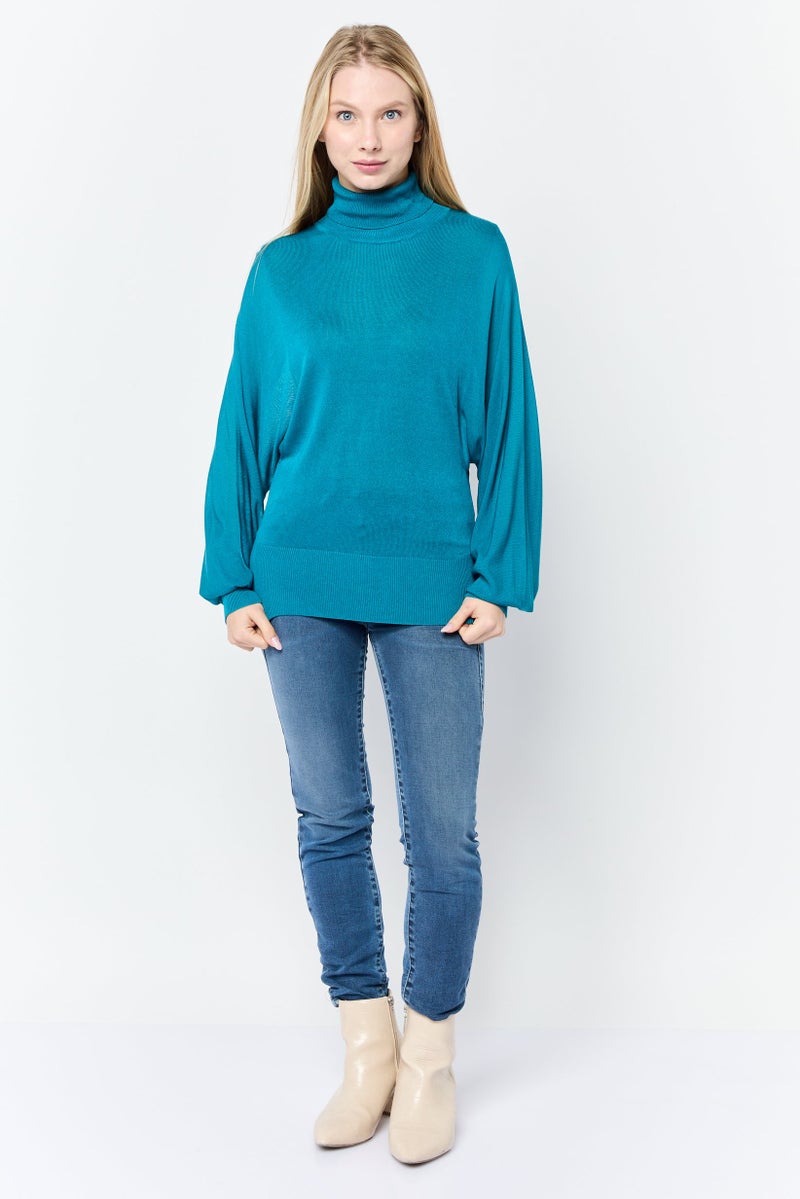 Phase Eight Women Turtle Neck Long Sleeve Knitted Top, Teal - Image 4