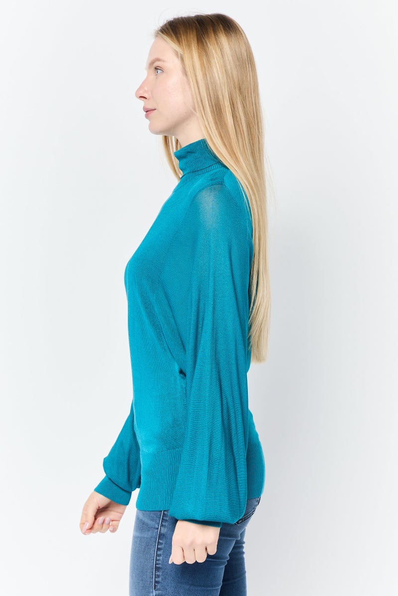 Phase Eight Women Turtle Neck Long Sleeve Knitted Top, Teal - Image 2