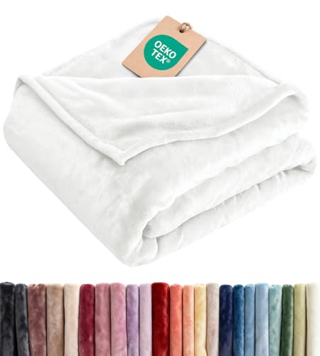 CGK Unlimited Ultra Soft Fleece Blanket Queen Size Flannel Fleece Luxury Queen Blanket Lightweight for Couch Bed Chair Thick Warm and Breathable All Season Cozy Fuzzy AntiStatic Microplush Bedding White - Image 1