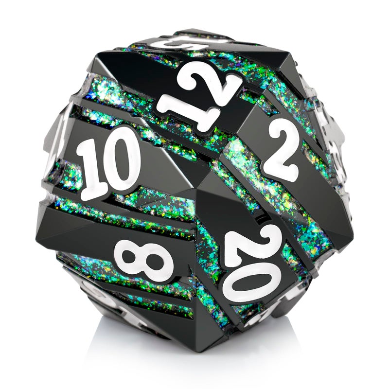 DNDND D20 Dice Metal 33mm Large Metallic Dice with Gorgeous Gift Box for Dungeons and Dragons (Green Stripe) - Image 1