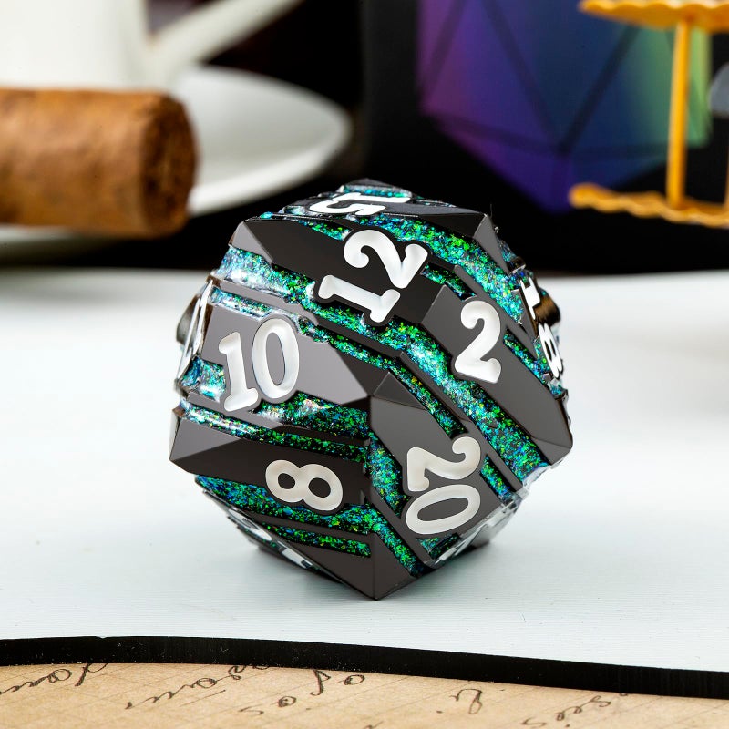 DNDND D20 Dice Metal 33mm Large Metallic Dice with Gorgeous Gift Box for Dungeons and Dragons (Green Stripe) - Image 2