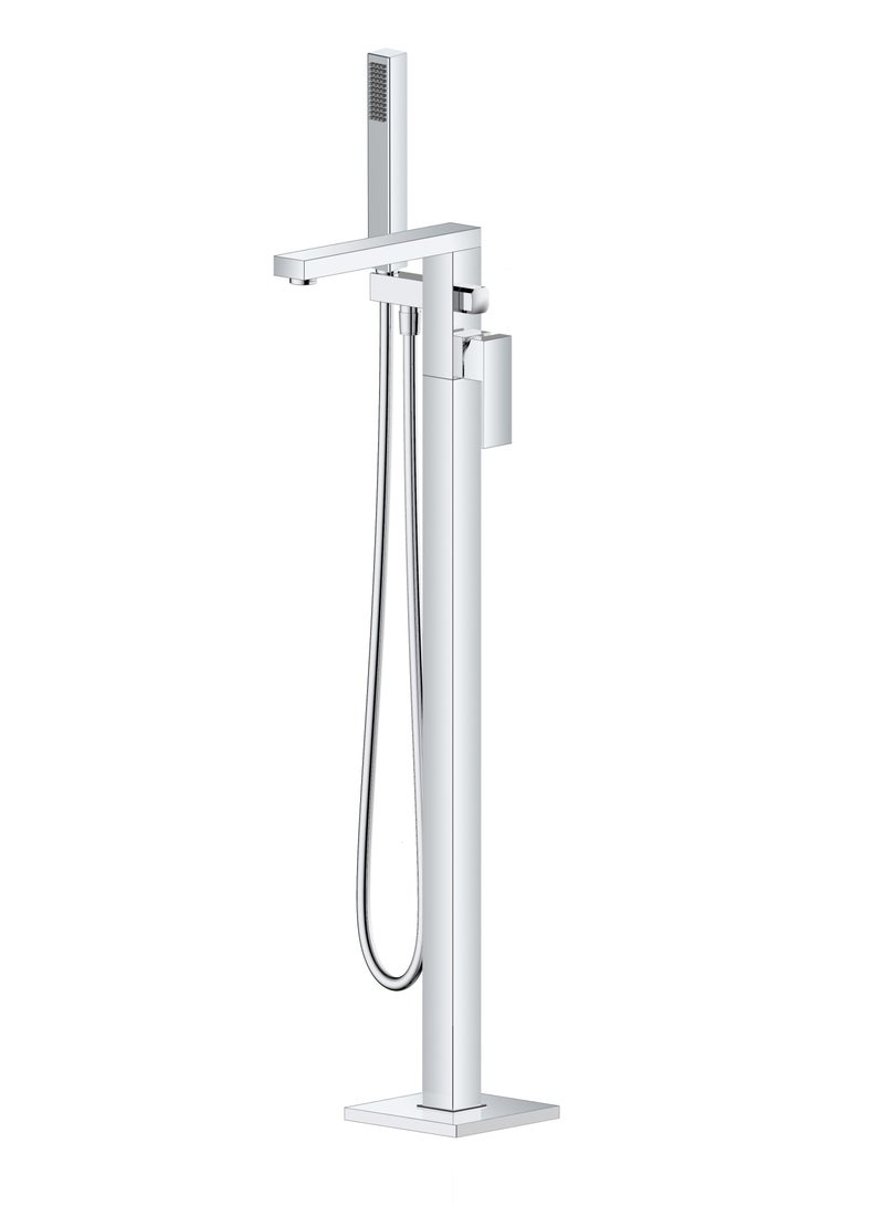 HESANIT Floor Standing Bath Mixer, Hand Shower with Flexible Hose, N-Box Installation, Chrome, Brass, Premium Chrome Finish - Image 1