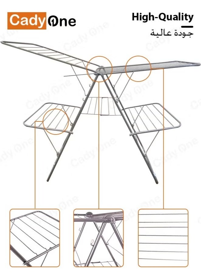 2-Shelves Galvanised Steel Laundry Rack Silver 120x17.5x61 cm