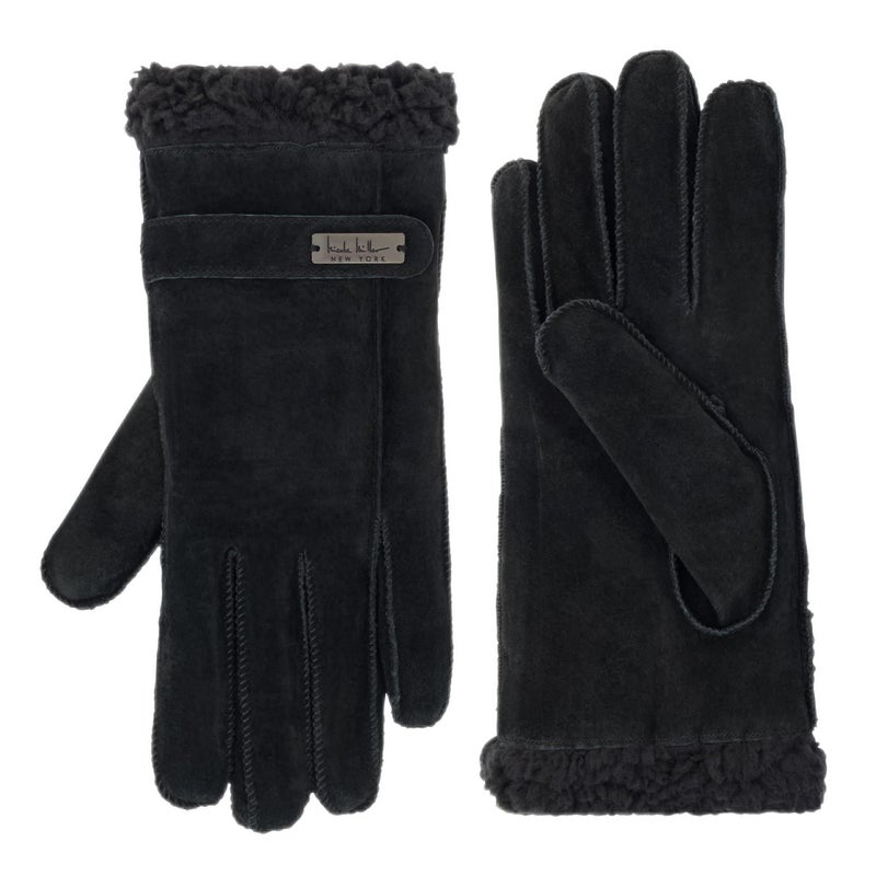Nicole Miller Winter Gloves Women - Suede Leather Gloves Warm for Cold Weather Sherpa Lined, Black S/M - Image 1