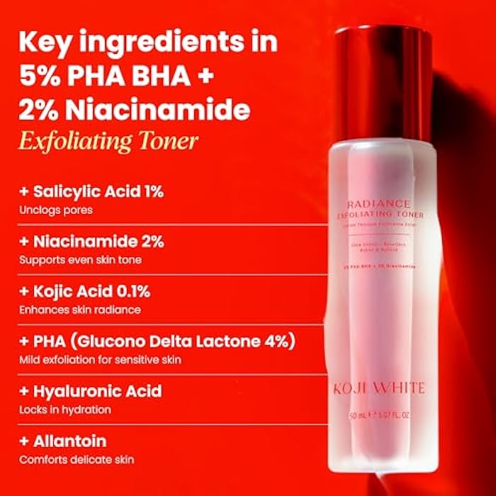 Koji White Exfoliating Toner for Face, 5% PHA BHA Toner | 2% Niacinamide, Kojic Acid & Hyaluronic Acid | Hydrating & Soothing Facial Toner | Unscented for Sensitive Skin, Vegan Skincare, 5.07 Fl Oz - Image 5