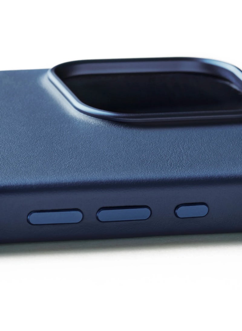 Mujjo - Elevate your iPhone 16 Pro Max with the Full Leather Case in Monaco Blue with MagSafe. Crafted from premium leather, this luxurious case combines elegance and durability, providing a sleek, sophisticated look while offering superior protection. - Image 1