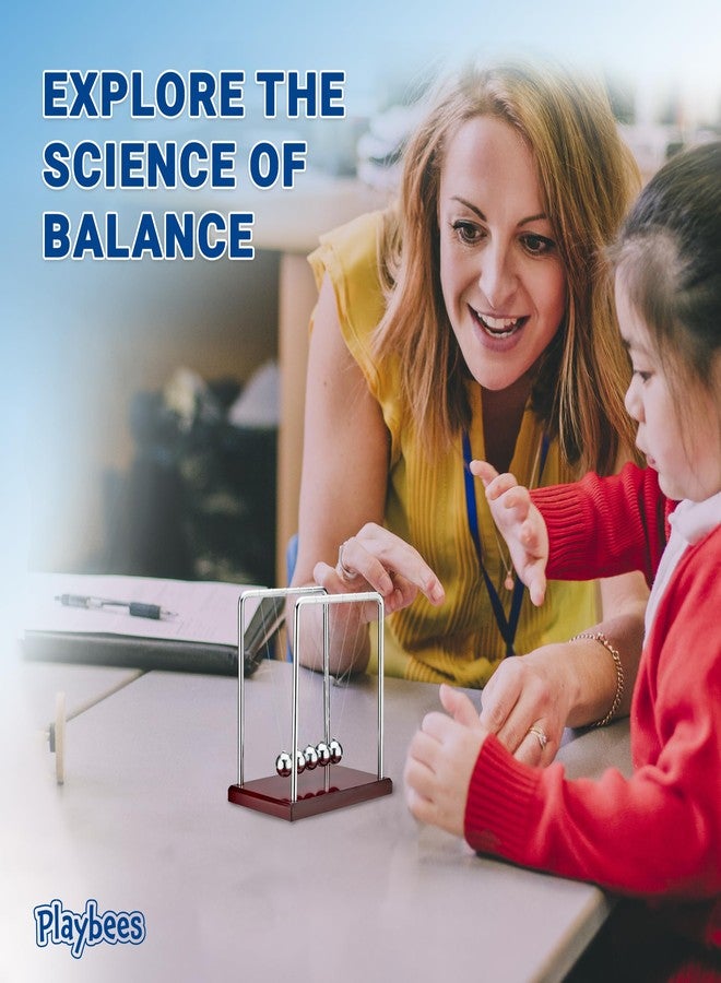 Playbees 5 Beads Newton’s Cradle Balance Balls Desk Toy - Brown Wooden Base Office Decoration, Fun Science Physics Toy for Home, Bedroom, or Living Room - Image 2