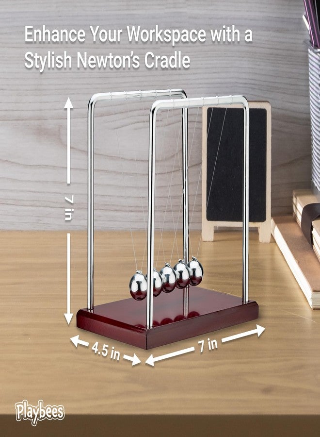Playbees 5 Beads Newton’s Cradle Balance Balls Desk Toy - Brown Wooden Base Office Decoration, Fun Science Physics Toy for Home, Bedroom, or Living Room - Image 5