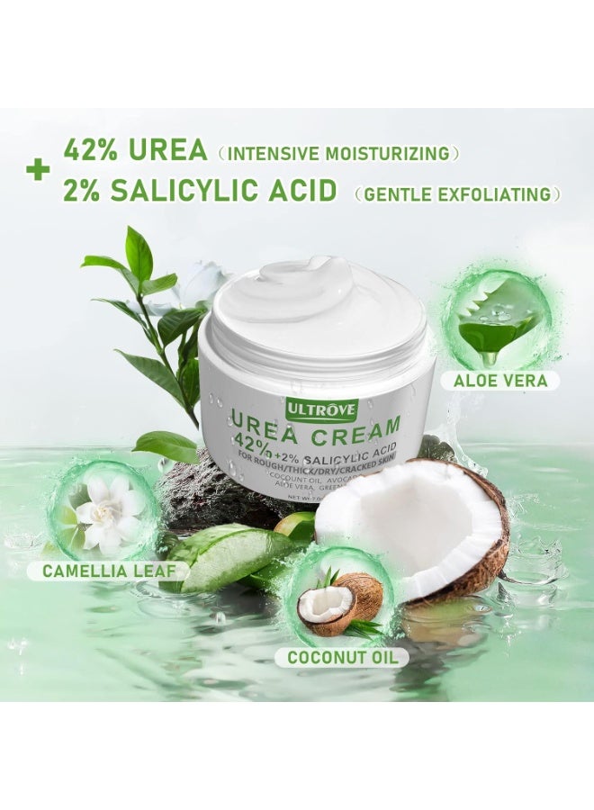 Ultrove Urea Cream 42% with 2% Salicylic Acid, Callus and Dead Skin Remover, Deeply Moisturize, Repair Dry, Cracked, Rough Skin of Heel, Elbow and Knee, Effective Urea Foot Cream(7oz) - Image 2