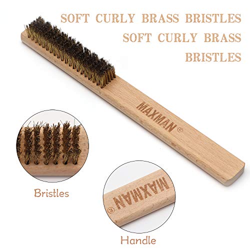 MAXMAN Brass Brush Set 4Pcs, Soft Brass Bristle Wire Brushes with 10 Inch Natural Beechwood Handle, Metal Brush, Wire Brush for Cleaning Rust, Metal Surface, Kitchen, Automotive, Welding, Removes Lint - Image 4