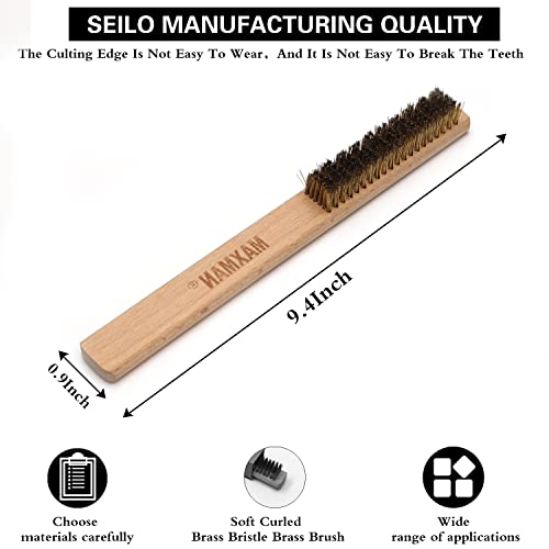 MAXMAN Brass Brush Set 4Pcs, Soft Brass Bristle Wire Brushes with 10 Inch Natural Beechwood Handle, Metal Brush, Wire Brush for Cleaning Rust, Metal Surface, Kitchen, Automotive, Welding, Removes Lint - Image 2