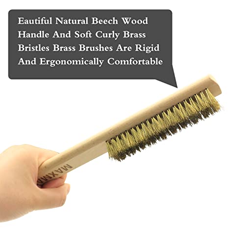 MAXMAN Brass Brush Set 4Pcs, Soft Brass Bristle Wire Brushes with 10 Inch Natural Beechwood Handle, Metal Brush, Wire Brush for Cleaning Rust, Metal Surface, Kitchen, Automotive, Welding, Removes Lint - Image 5