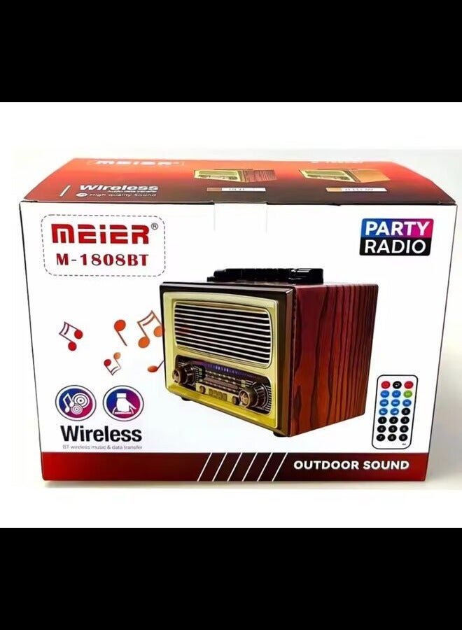ماير أحدث علبة خشبية كبيرة الحجم راديو قديم M-1808BT 2400MAH بطارية ليثيوم تعمل بالطاقة راديو am fm قوي مع مشغل BT/USB/TF متعدد الألوان - Image 2