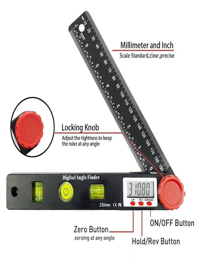 NORTOOLS Digital Angle Finder Protractor-7inch 0-360 °LCD Digital Protractor Ruler, ±0.5° Accuracy Measuring Tool for Woodworking/Construction/DIY/Miter Saw (Metric/Inch, 2 Batteries Included) - Image 2