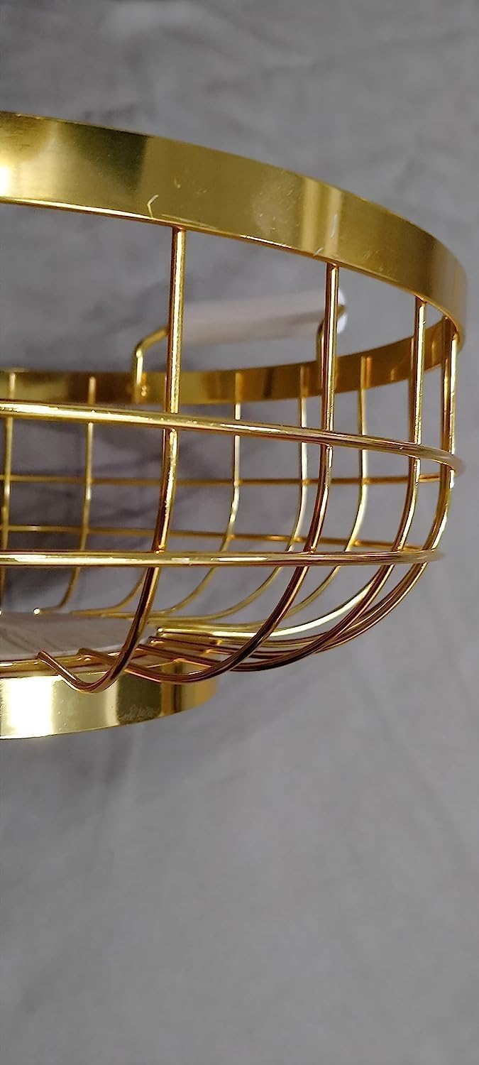 Lavnik Metal Wire Fruit Basket,Geometric Round Fruits & Vegetables Basket, Fruit Basket for Kitchen|,Dining Table Basket for Fruits (29W *12H cm) Golden - Image 5