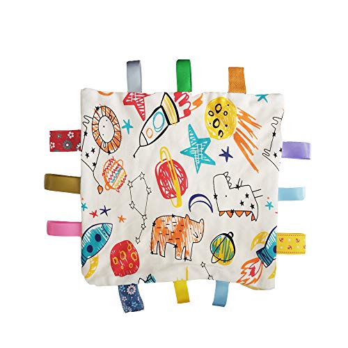 FOMUNI Tags Blanket,Tag Comforter Security Blankets with Colorful Tags, Infants Toddlers Plush Tag Blanket Newborn Baby Gift,Yellow Comforter Blanket - Image 2
