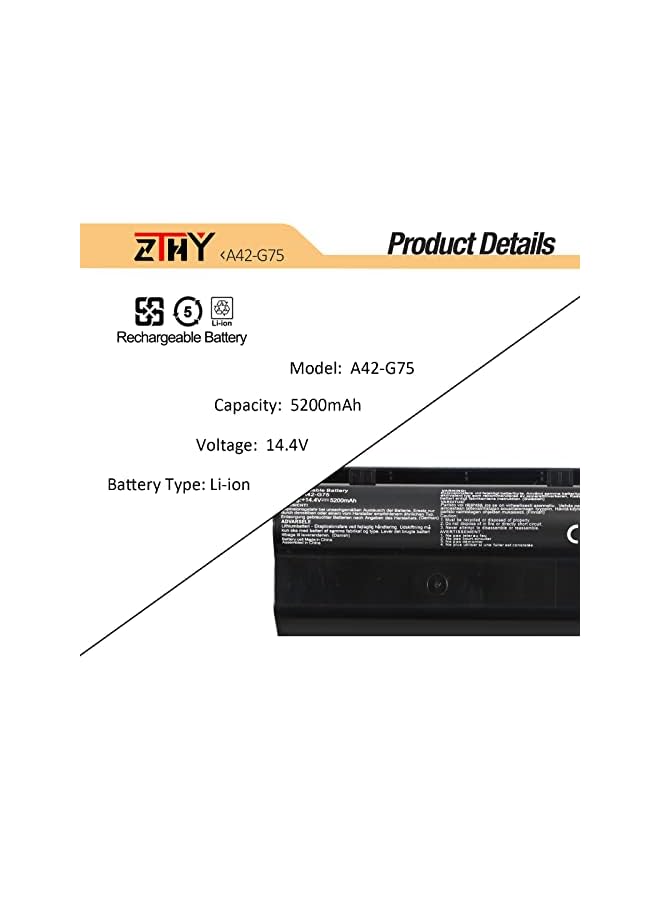 ZTHY 8 Cell A42-G75 Laptop Battery Compatible With Asus G75 G75Vm 3D G75Vw 3D G75Vx 3D G75V G75Vx G75Vm G75V G75Vw 3D Series 14.4V 74Wh 5200Mah - Image 2