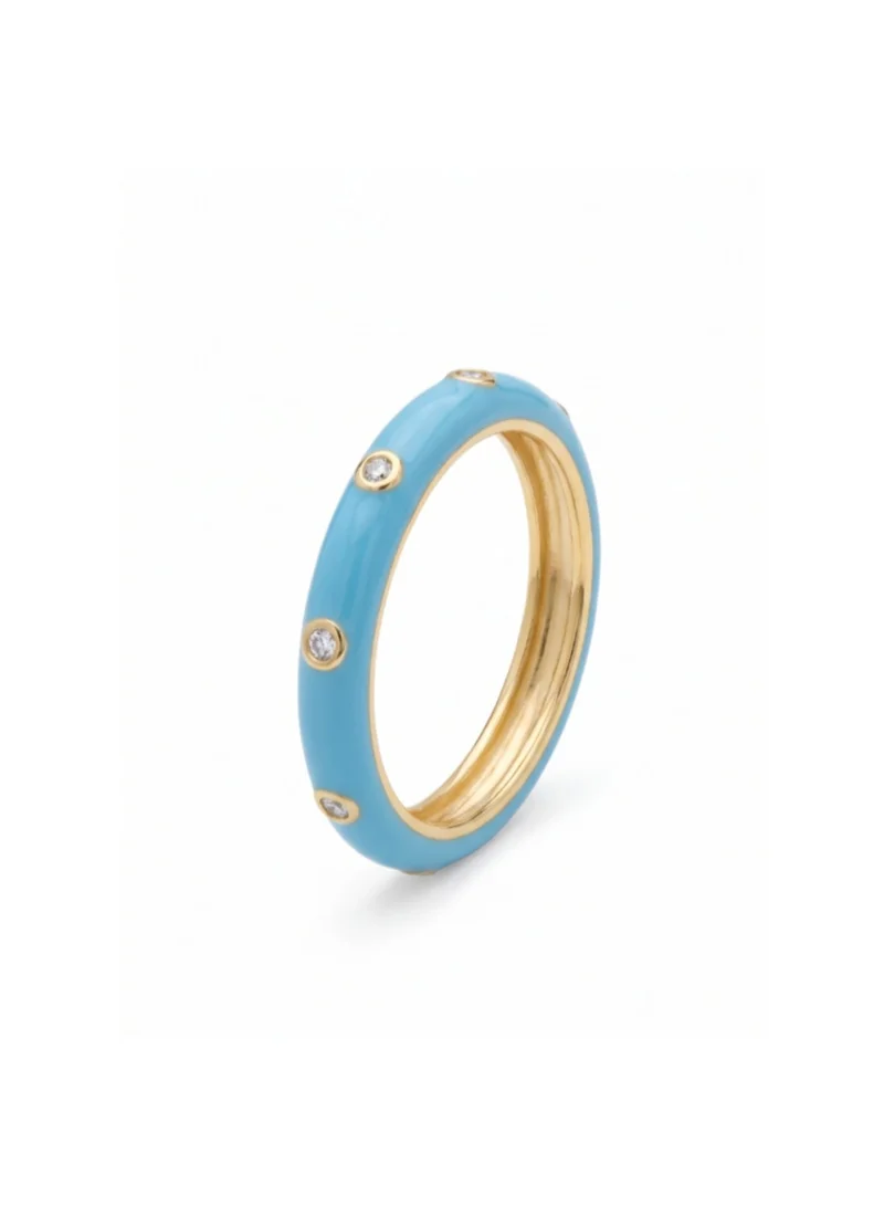 ايمي دبي Enamel aquamarine ring w/stones