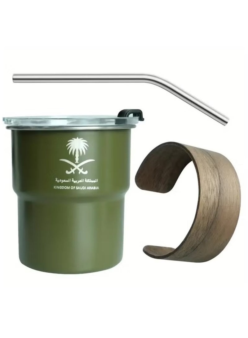 مونستون كرييشونز كوب مشروبات بارد من الستانلس ستيل 304، تصميم أنيق، كوب قهوة محمول للمشروبات الساخنة والباردة، مزود بشفاط وغطاء مقاوم للحرارة للاستخدام في المنزل والتخييم الخارجي (أخضر عسكري، 300 مل) - Image 2