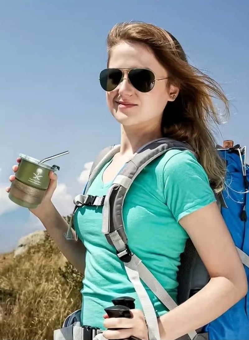 مونستون كرييشونز كوب مشروبات بارد من الستانلس ستيل 304، تصميم أنيق، كوب قهوة محمول للمشروبات الساخنة والباردة، مزود بشفاط وغطاء مقاوم للحرارة للاستخدام في المنزل والتخييم الخارجي (أخضر عسكري، 300 مل) - Image 5