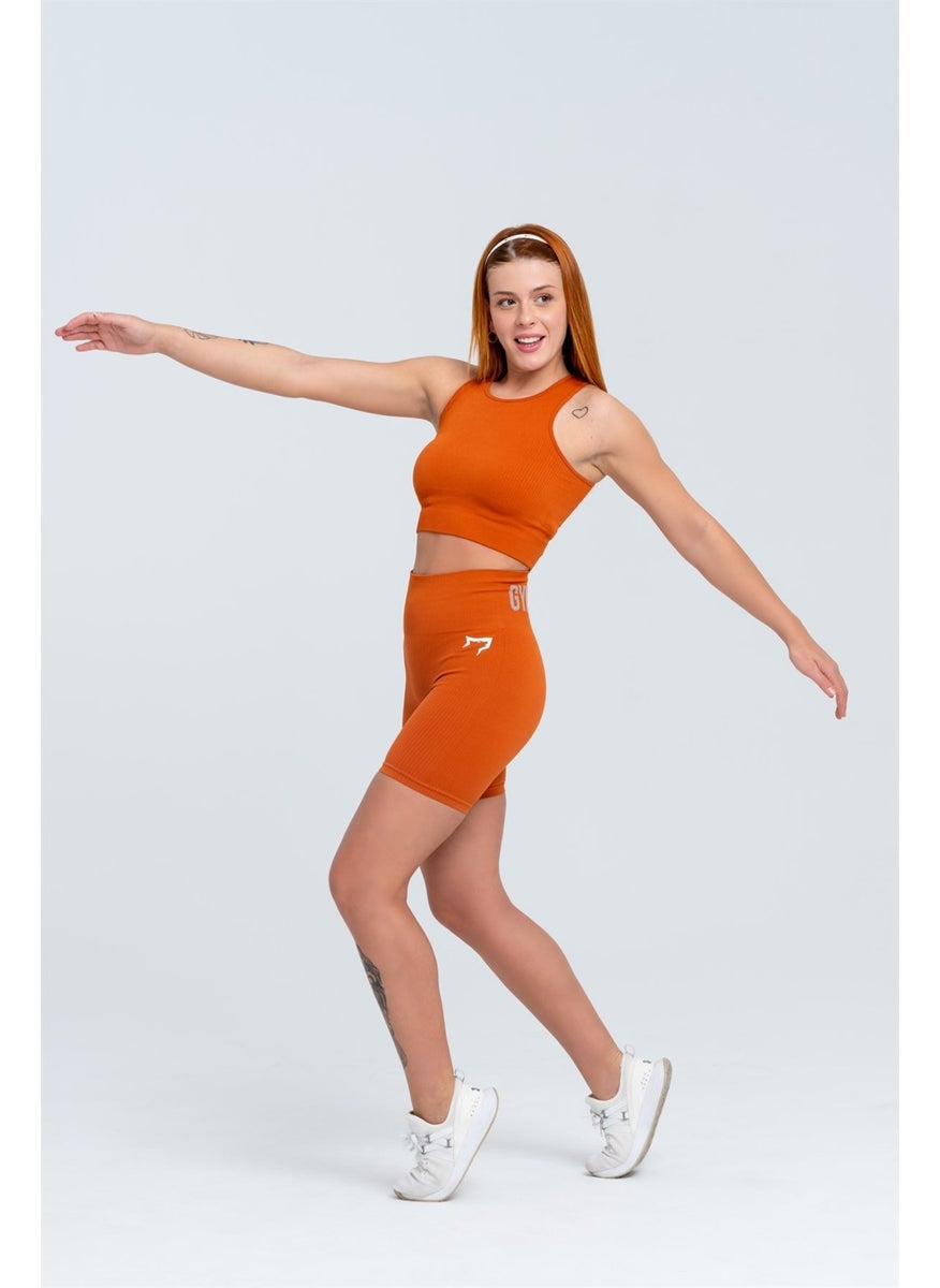 Gymwolves Women's Sports Shorts | Orange | Seamless Sports Shorts | Corduroy |  - Image 1