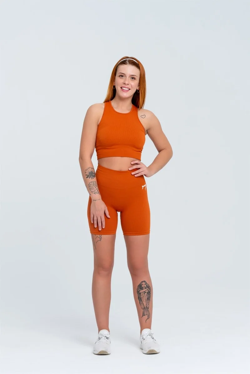 Gymwolves Women's Sports Shorts | Orange | Seamless Sports Shorts | Corduroy |