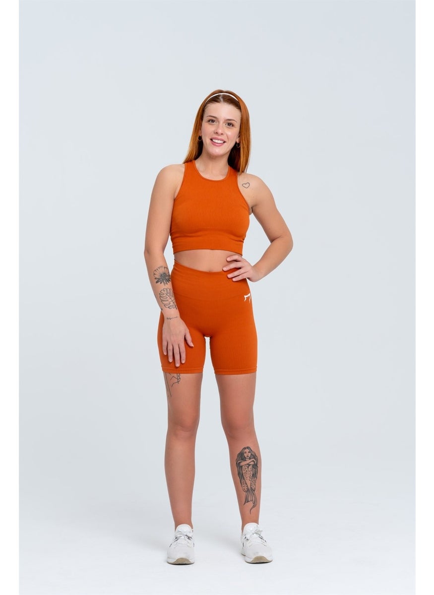 Gymwolves Women's Sports Shorts | Orange | Seamless Sports Shorts | Corduroy |  - Image 5