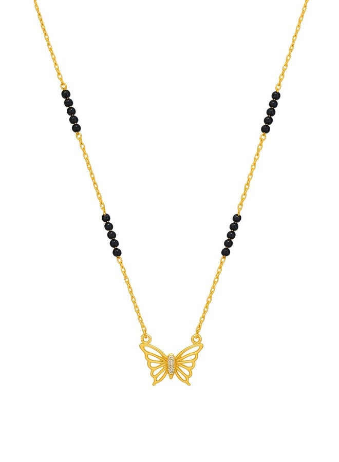 sweeply Elegant Butterfly Design Mangalsutra with Round Stones | Black Beads & Gold-Plated Chain for Women, Daily,Party, Wear Jewelry, Best Birthday Gift, perfect for Anniversary, Mother's Day gift, Valentine Giftt, Gift for Diwali - Image 1