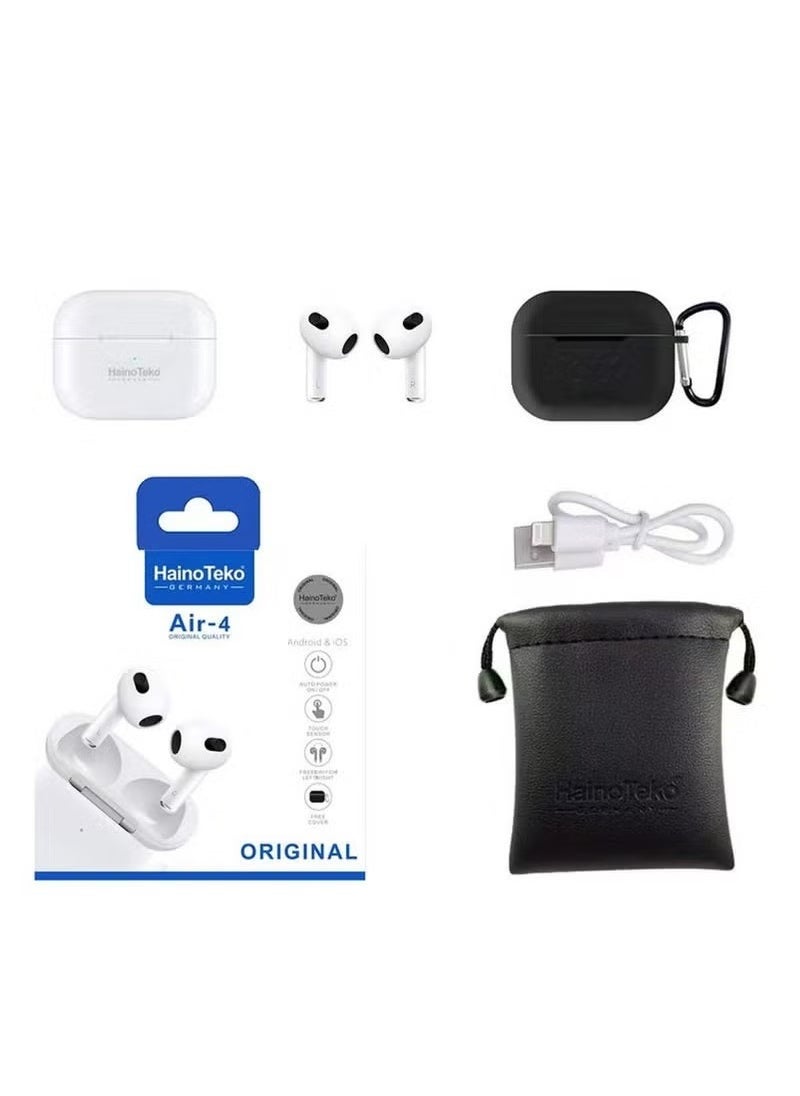 HainoTeko Air-4 Wireless Bluetooth Earbuds – Apple & Android Compatible, Built-in Microphone, True Wireless In-Ear Headphones with Auto Power On/Off, Touch Control – White - Image 3