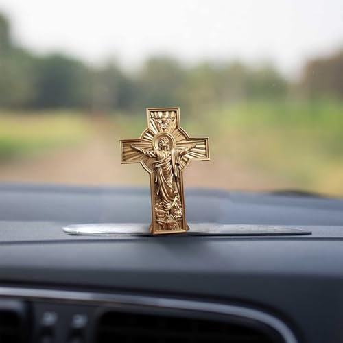 Spillbox Car Dashboard Idol|Car Accessories|Car Dashboard Decoration Items|Perfect for Christmas Gifting|car Dashboard Decor|Decorative Showpiece for Home|Office and Car - Jesus Cross (Gold) - Image 1