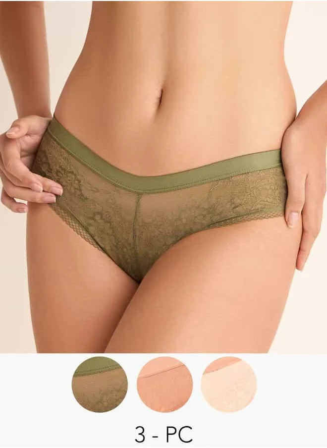 فاف Set of 3 - Lace Detailed Cheekster Briefs with Elasticated Waistband