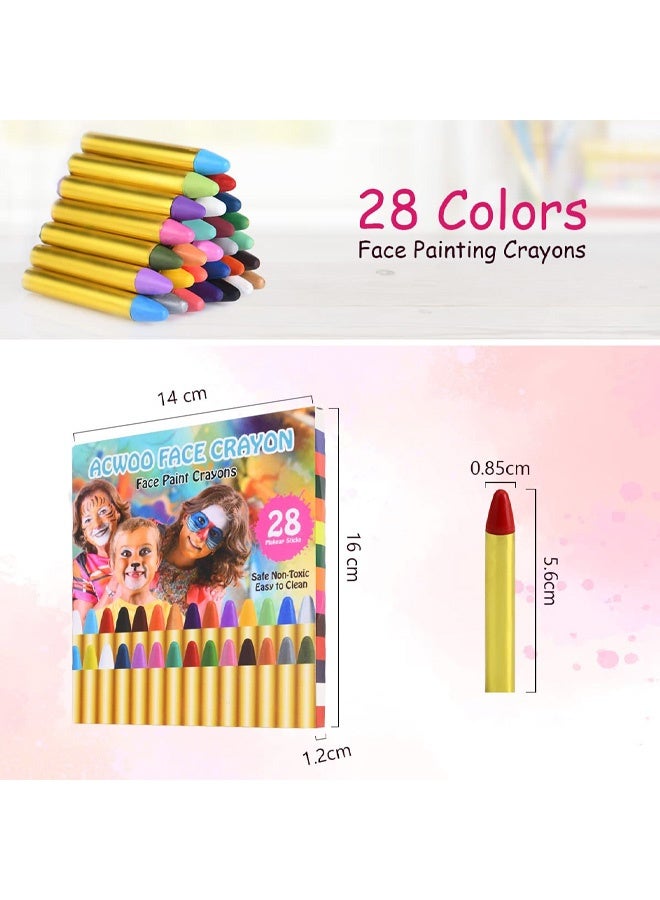 28 Colors Face Paint Crayons Kit, Safe Non Toxic Face Body Crayons for Kids Children, Bright Colors Body Painting Kit for Halloween Makeup, Party or Cosplay - Image 3