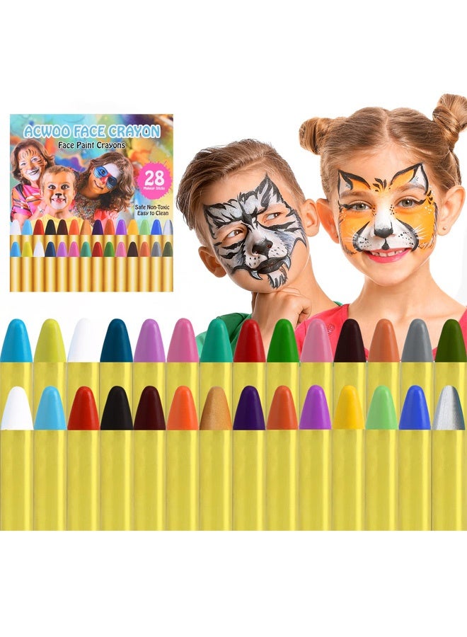 28 Colors Face Paint Crayons Kit, Safe Non Toxic Face Body Crayons for Kids Children, Bright Colors Body Painting Kit for Halloween Makeup, Party or Cosplay - Image 1