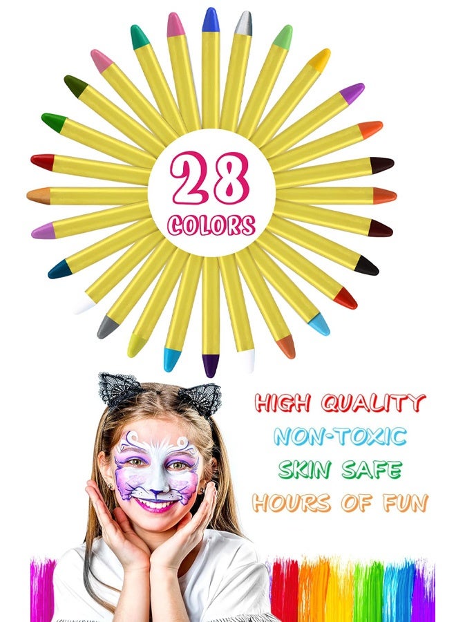 28 Colors Face Paint Crayons Kit, Safe Non Toxic Face Body Crayons for Kids Children, Bright Colors Body Painting Kit for Halloween Makeup, Party or Cosplay - Image 2