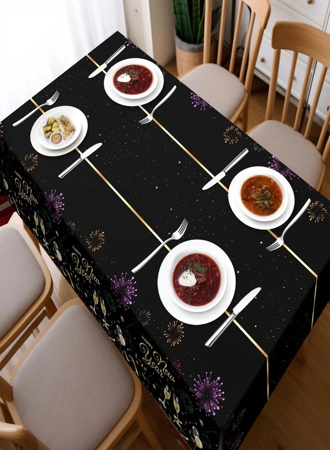 Childom 2 Pack Happy New Year Tablecloths,Happy New Years Decorations 2026,Disposable Rectangular Tablecloths Plastic 54"x108",Black and Gold Table Cloth for Home Dining Outdoor Holiday Party Supplies - Image 2