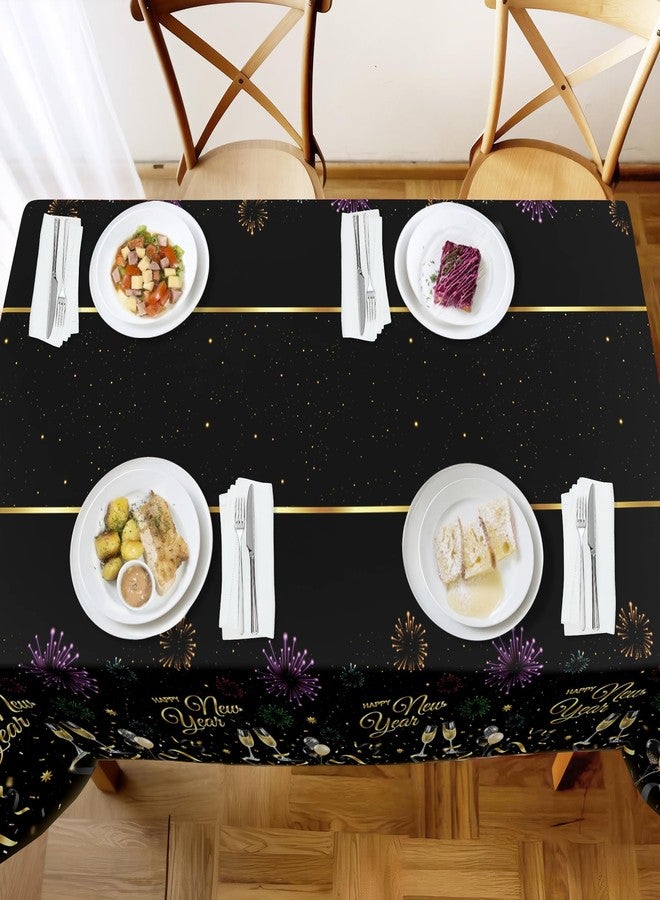 Childom 2 Pack Happy New Year Tablecloths,Happy New Years Decorations 2026,Disposable Rectangular Tablecloths Plastic 54"x108",Black and Gold Table Cloth for Home Dining Outdoor Holiday Party Supplies - Image 3