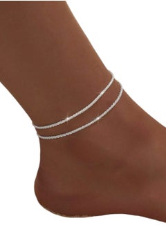 Generic 2pcs Silver Ankle Chain for Women, Beach Ankle Bracelets, Shiny and Fashion Foot Jewelry, Perfect Gift  - Image 1
