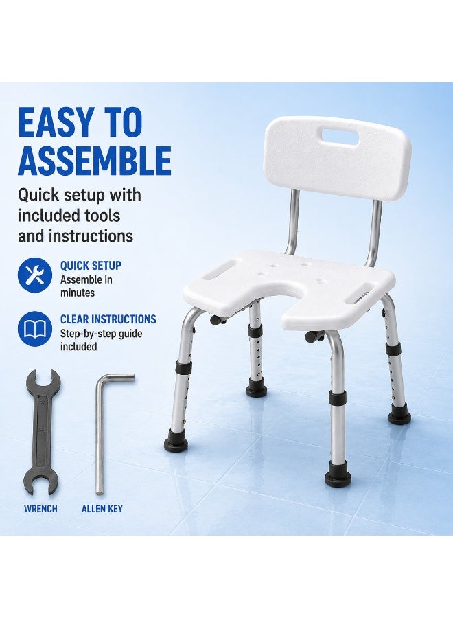 U-Shaped Shower Chair With Backrest, Adjustable Height, Non-Slip Seat, Armrests and Bath Stool for Seniors - Image 5
