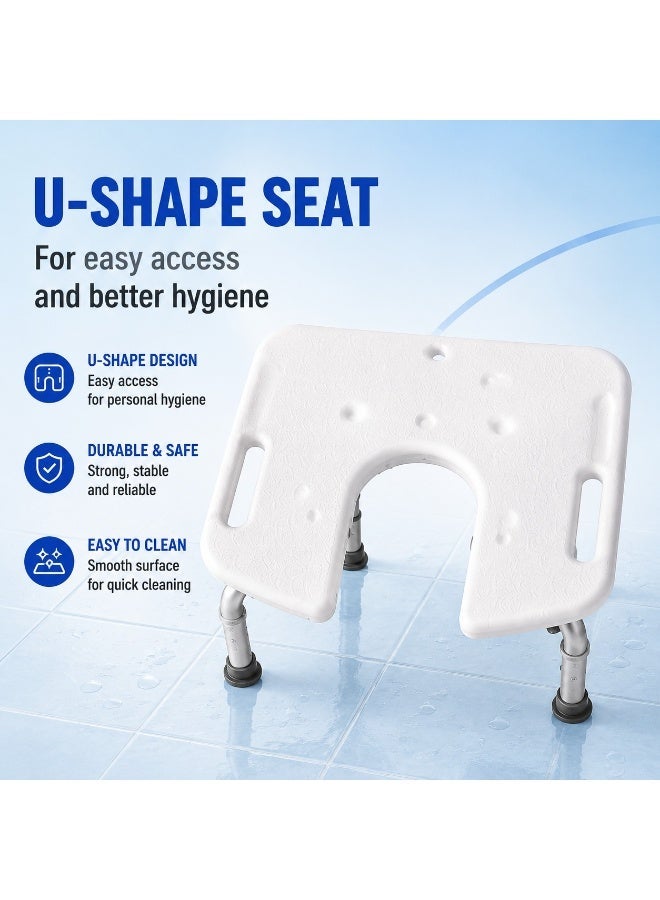 U-Shaped Shower Chair With Backrest, Adjustable Height, Non-Slip Seat, Armrests and Bath Stool for Seniors - Image 3