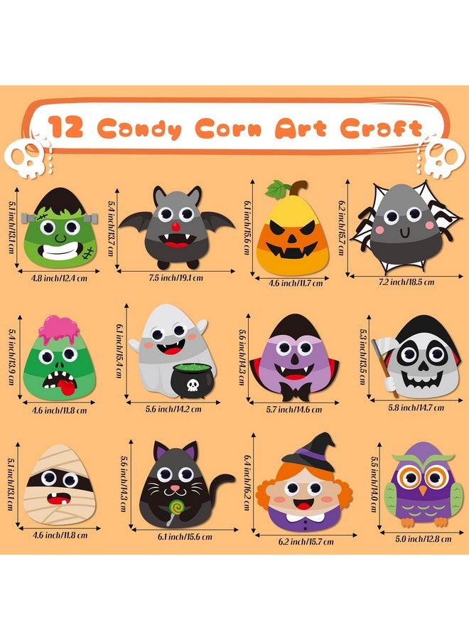 WATINC Halloween Candy Corn Art Craft - Halloween Pumpkin Witches Zombie DIY Craft Kit, Bats Spiders Themed Candycorn Arts Supplies Preschool Classroom Activity Party Favors for Kids Toddlers (24pcs) - Image 2