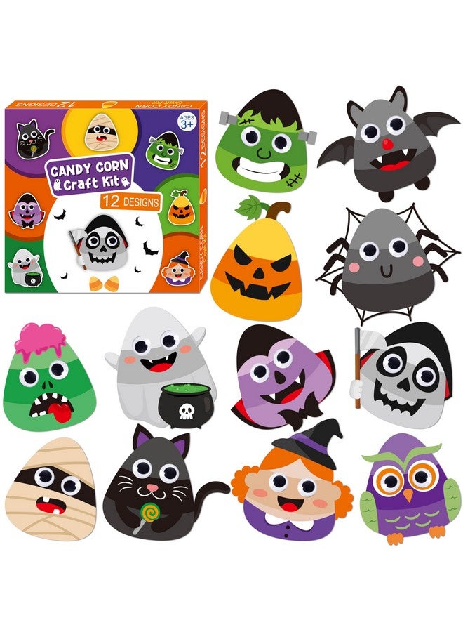 WATINC Halloween Candy Corn Art Craft - Halloween Pumpkin Witches Zombie DIY Craft Kit, Bats Spiders Themed Candycorn Arts Supplies Preschool Classroom Activity Party Favors for Kids Toddlers (24pcs) - Image 1