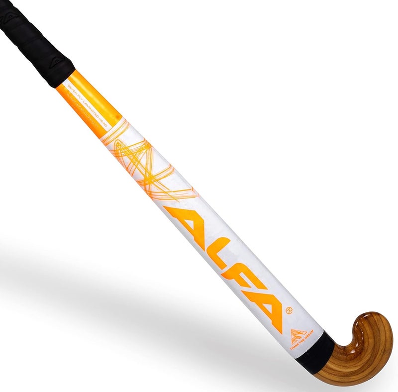 ALFA Magnum Wooden Laminated Hockey Stick with Sticker Finish (37, White/Orange) - Image 1