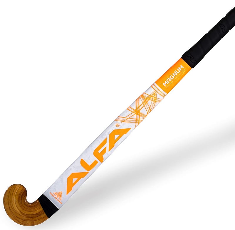ALFA Magnum Wooden Laminated Hockey Stick with Sticker Finish (37, White/Orange) - Image 2