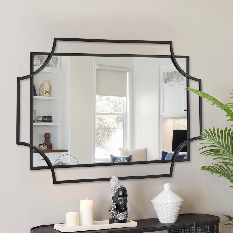 Autdot Black Wall Mirror for Living Room, 36''X24'' Black Bathroom Mirror with Metal Frame, Antique Decorative Mirror for Living Room, Entryway, Dining Room Decor - Image 1