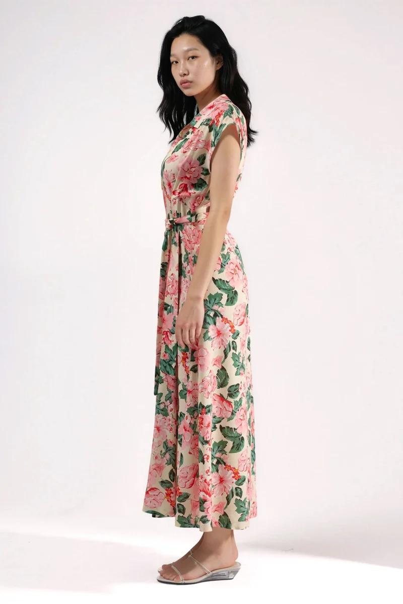 Hiccup Pink Patterned Midi Shirt Dress with Button Closure for Women | Best Price UAE