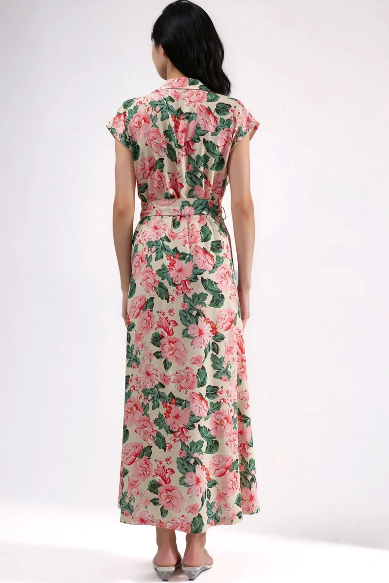 Hiccup Pink Patterned Midi Shirt Dress with Button Closure for Women | Best Price UAE