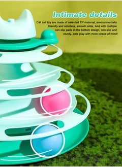 URbazaar Interactive Cat Toy for Indoor Cats,4-Level Turntable Cat Toy Balls with 3 Colorful Balls,Circular Track Cat Roller Toy with Cat Feather Wand,Suitable for Kittens Hunting/Chasing/Exercising (Green)  - Image 3