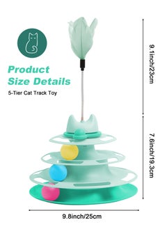URbazaar Interactive Cat Toy for Indoor Cats,4-Level Turntable Cat Toy Balls with 3 Colorful Balls,Circular Track Cat Roller Toy with Cat Feather Wand,Suitable for Kittens Hunting/Chasing/Exercising (Green)  - Image 2