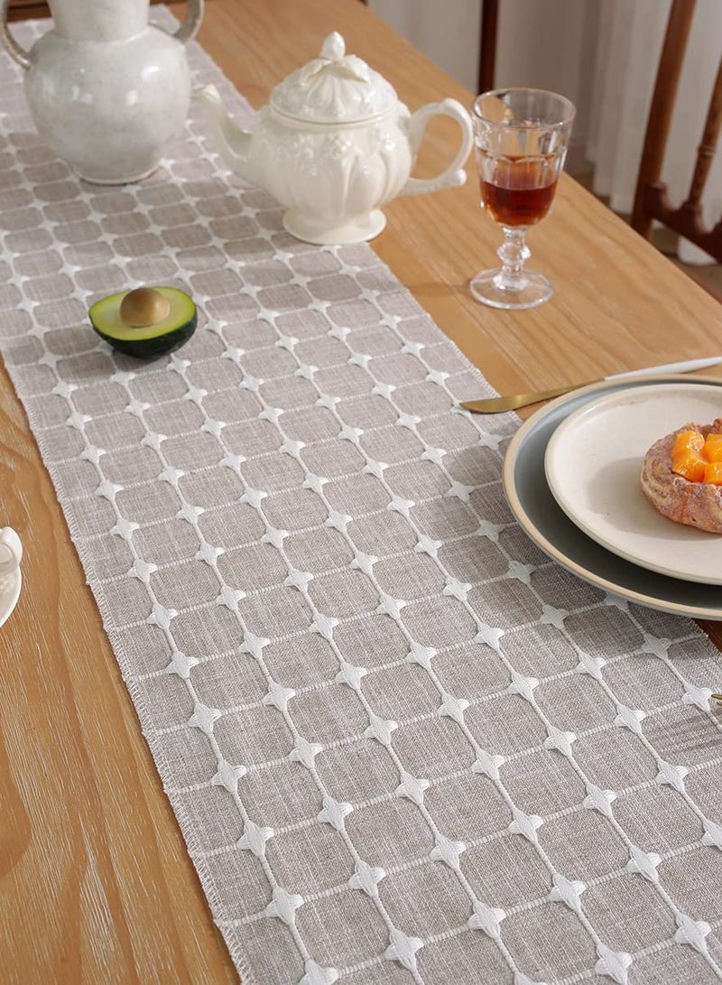 Excefore Table Runner Boho Style, Burlap Linen Handmade Rustic Table Runner, 72 Inches Long Coffee Table Runner for Dining Party Holiday, Decorative for Home Dining Tea Kitchen (Khaki Check, 13*72 Inch) - Image 5