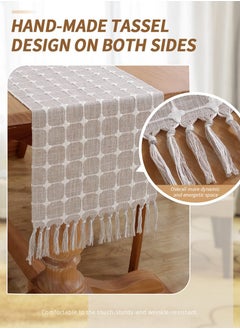 Excefore Table Runner Boho Style, Burlap Linen Handmade Rustic Table Runner, 72 Inches Long Coffee Table Runner for Dining Party Holiday, Decorative for Home Dining Tea Kitchen (Khaki Check, 13*72 Inch)  - Image 2